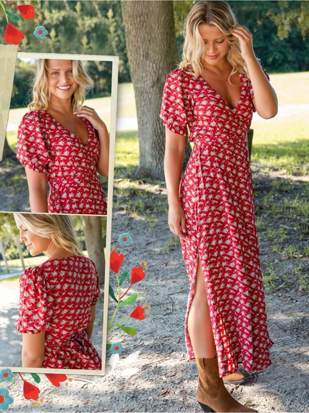 Natural Life The Sophia Wrap Maxi Dress in Red Floral XL - Picture 2 of 9